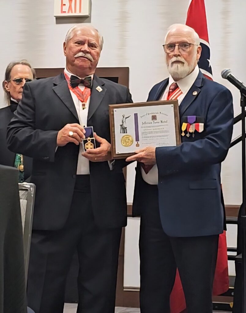 Randy being presented the award by the SCV Commander-in-Chief Donnie Kennedy